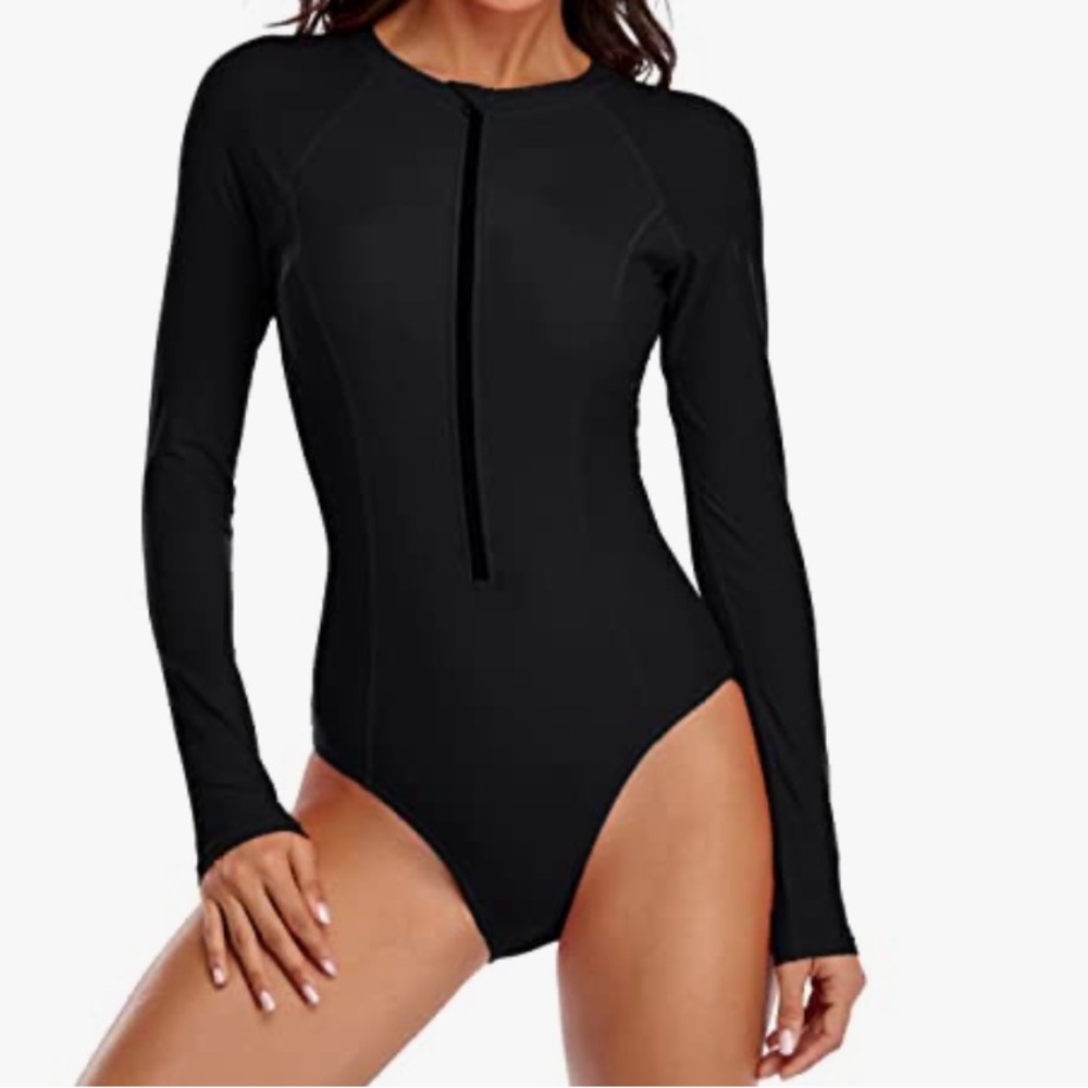 Womens Athletic Training Swimsuit Long Sleeve Rashguard Size small